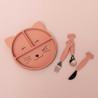 Couverts 3 pièces en silicone Mrs Cat et assiette en silicone Mrs Cat