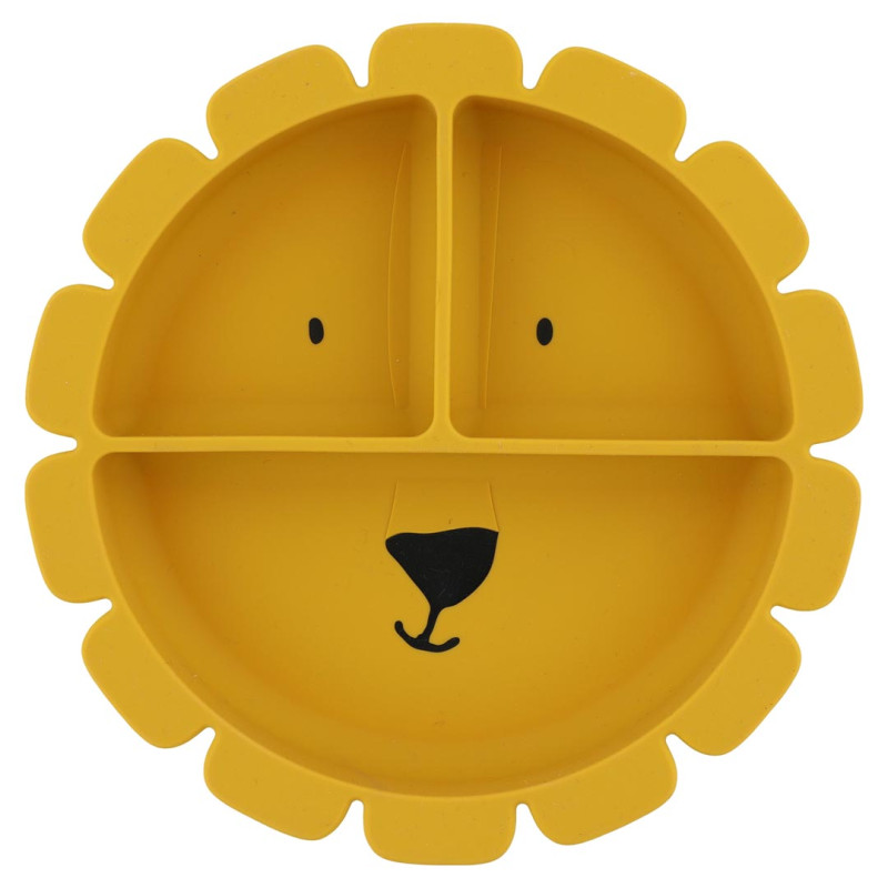 Assiette avec ventouse en silicone et compartiments Mr Lion de face